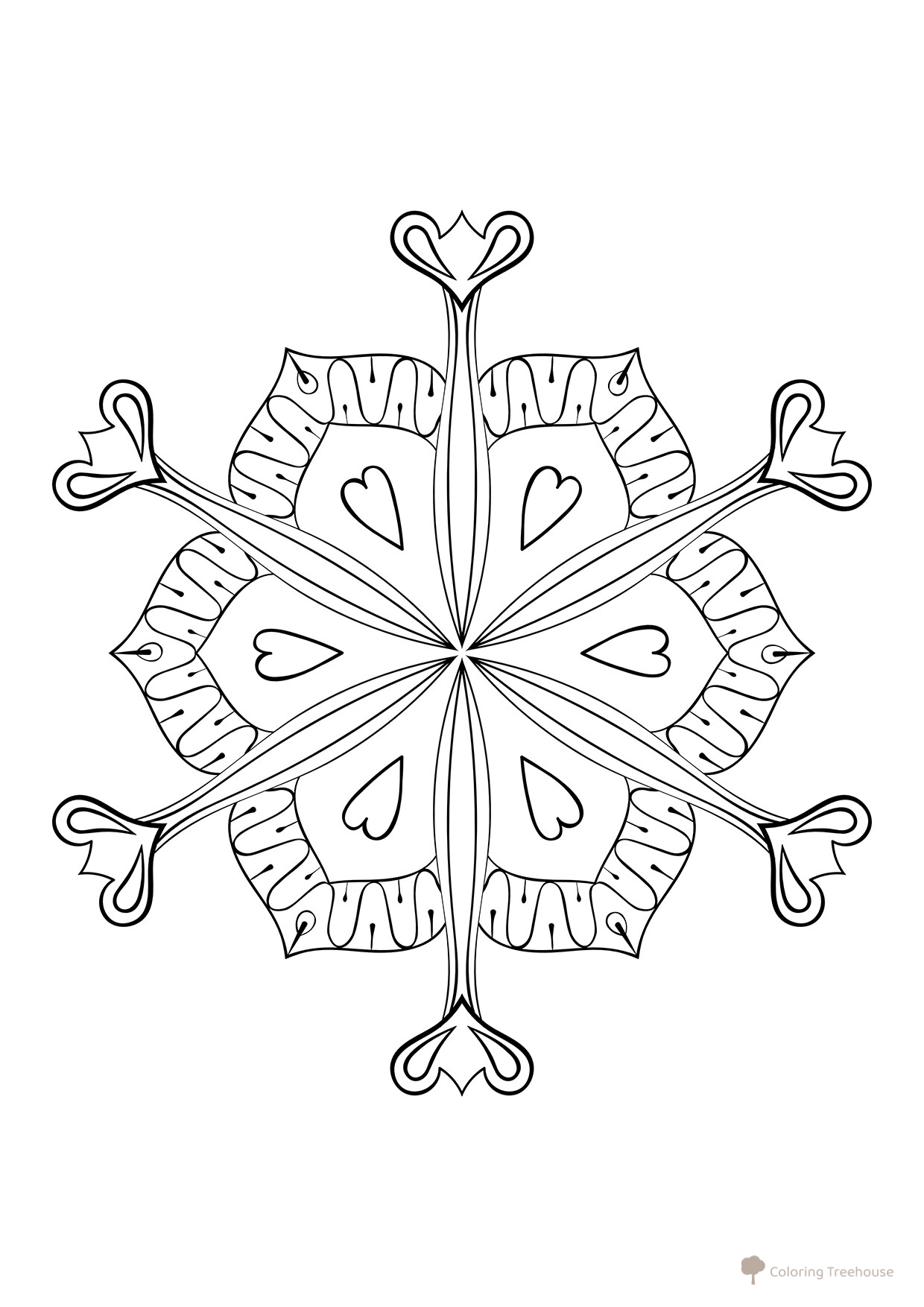 Página para colorear 'Copo de nieve - tarjeta de San Valentín' dibujo para colorear gratis de Página para colorear «Snehinka» – patrones invernales