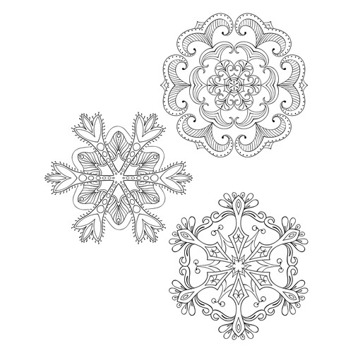 Página para colorear Tres copos de nieve — anti-estrés dibujo para colorear gratis de Página para colorear «Snehinka» – patrones invernales