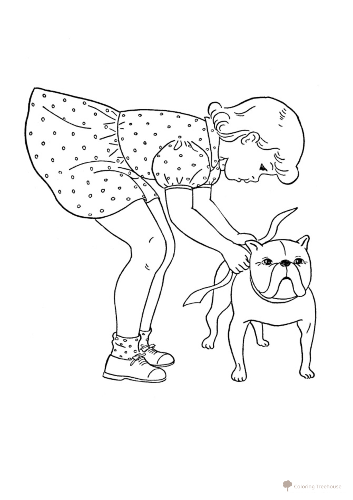 Girl and Bulldog Coloring Page free printable Dog and Puppy Coloring Pages coloring page