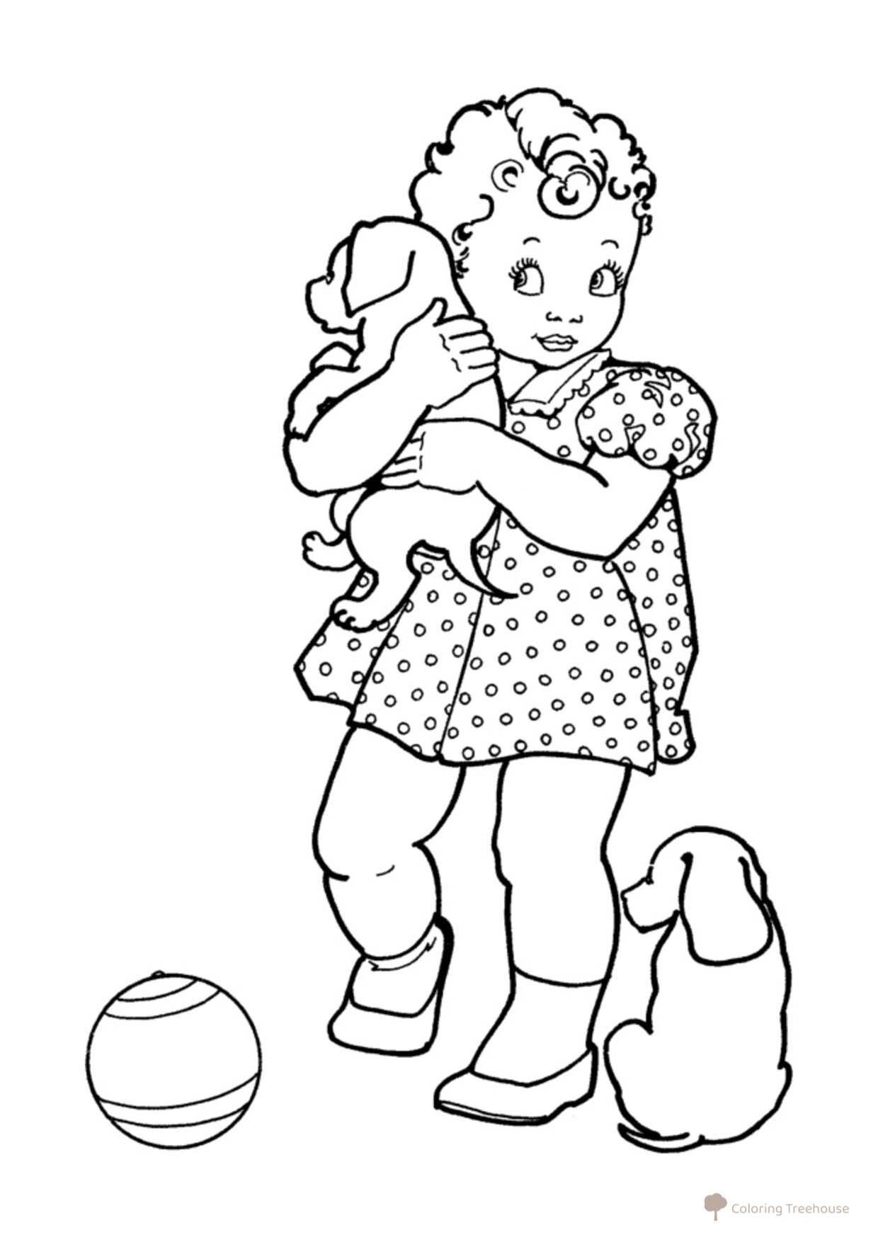 Girl and Two Puppies Coloring Page free printable Dog and Puppy Coloring Pages coloring page