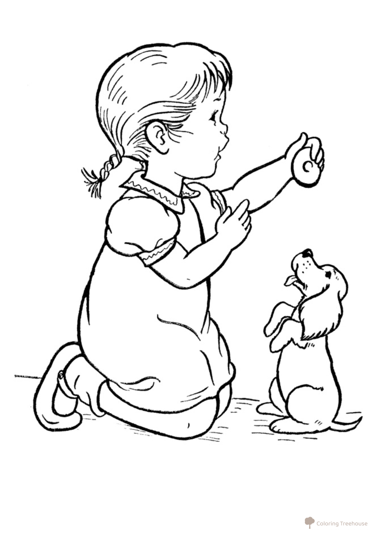Girl Treats Her Dog Coloring Page free printable Dog and Puppy Coloring Pages coloring page