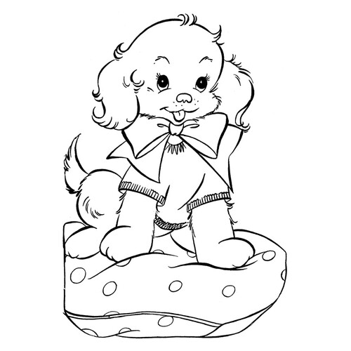 Página para colorear: Perrita pequeña en una almohada suave dibujo para colorear gratis de Páginas para colorear de perros y cachorros