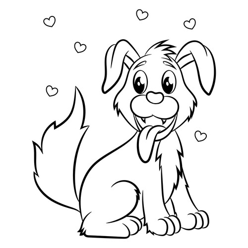 Página para colorear: Perro alegre dibujo para colorear gratis de Páginas para colorear de perros y cachorros