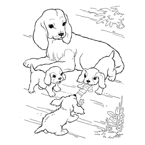 Página para colorear: Cachorros con mamá dibujo para colorear gratis de Páginas para colorear de perros y cachorros