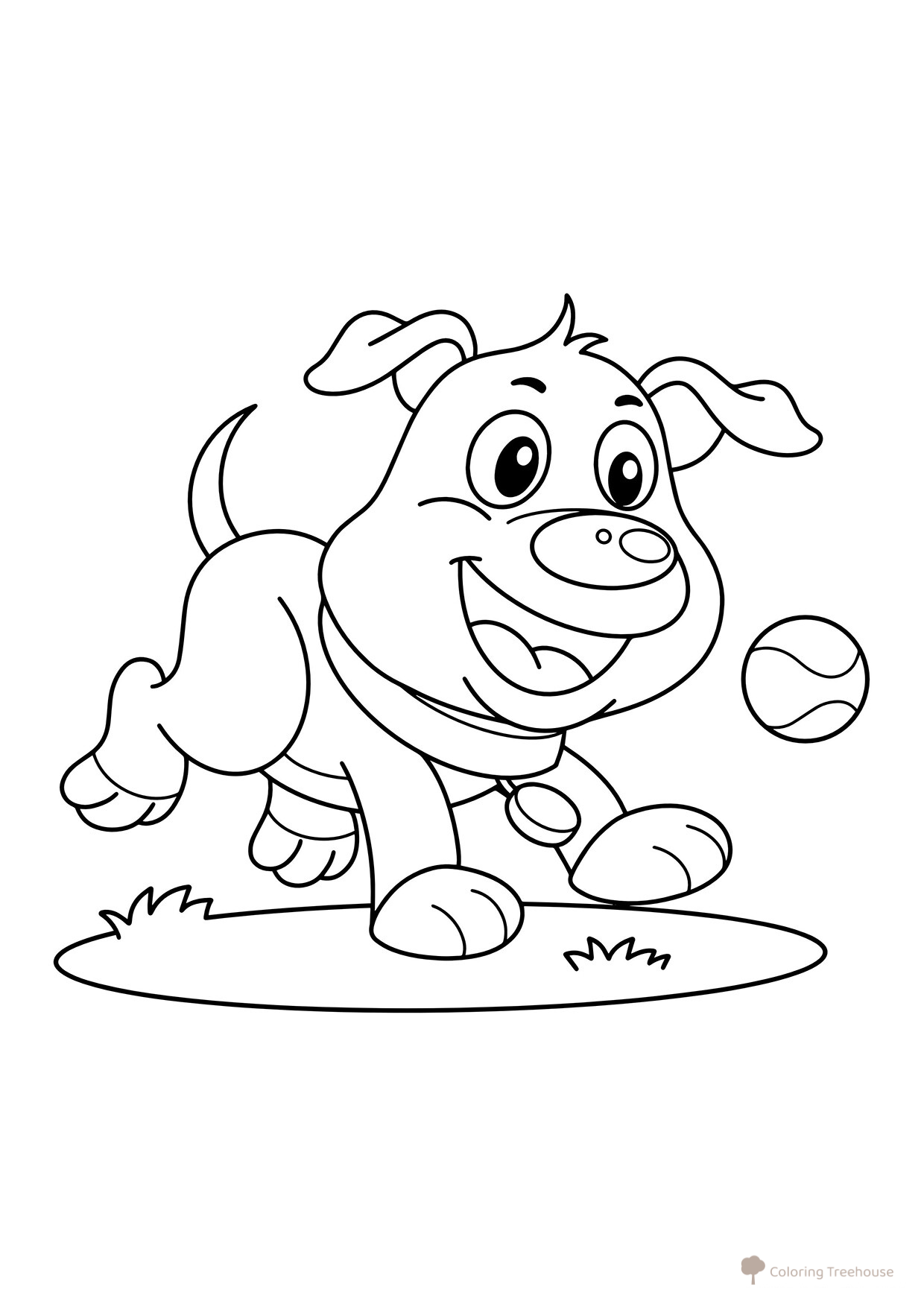 Página para colorear: Cachorro juega con una pelota dibujo para colorear gratis de Páginas para colorear de perros y cachorros