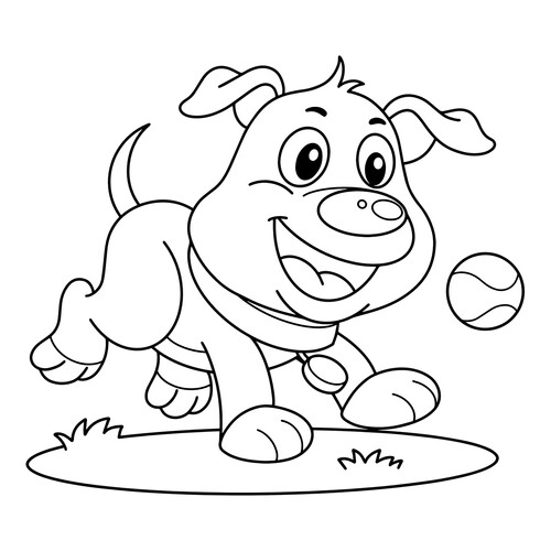 Página para colorear: Cachorro juega con una pelota dibujo para colorear gratis de Páginas para colorear de perros y cachorros
