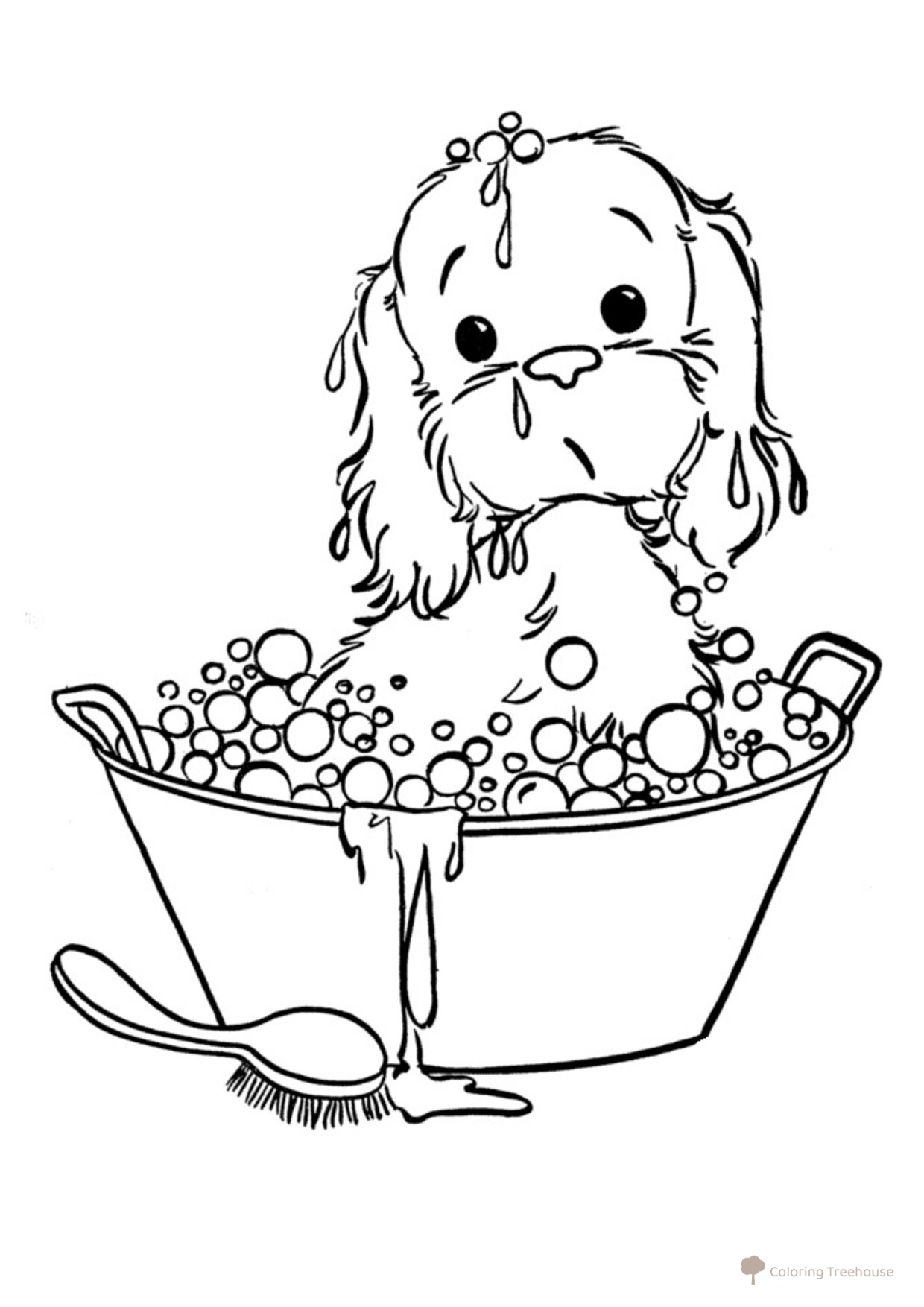 Página para colorear: Perrito cubierto de espuma de jabón dibujo para colorear gratis de Páginas para colorear de perros y cachorros