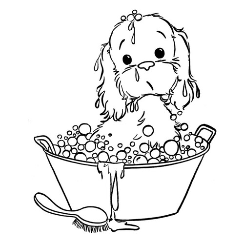 Página para colorear: Perrito cubierto de espuma de jabón dibujo para colorear gratis de Páginas para colorear de perros y cachorros