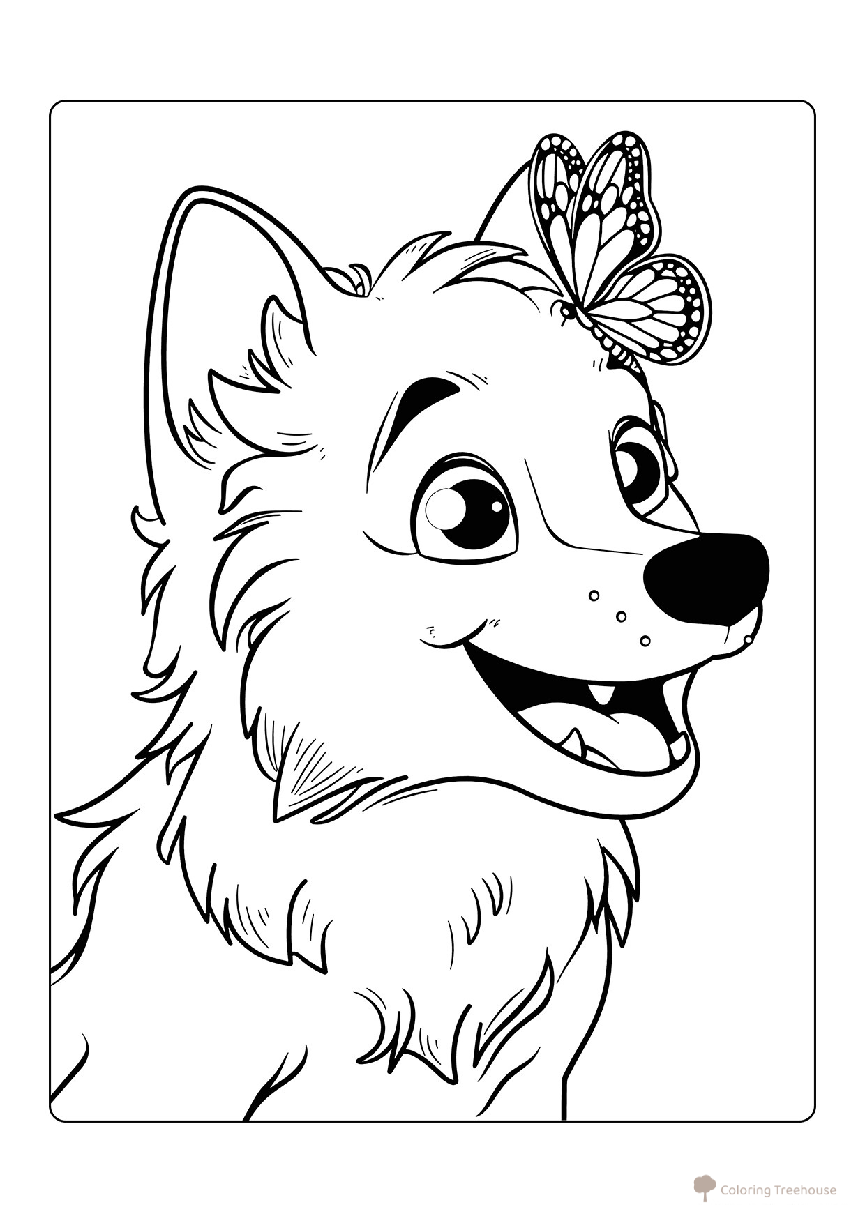 Dog and Butterfly Coloring Page free printable Dog and Puppy Coloring Pages coloring page