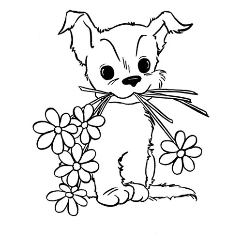 Página para colorear: Perro y flores dibujo para colorear gratis de Páginas para colorear de perros y cachorros