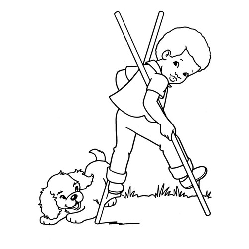 Dog and Boy on Stilts Coloring Page free printable Dog and Puppy Coloring Pages coloring page