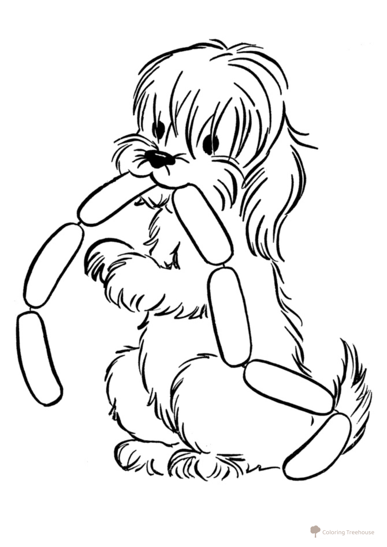 Dog and Sausages Coloring Page free printable Dog and Puppy Coloring Pages coloring page