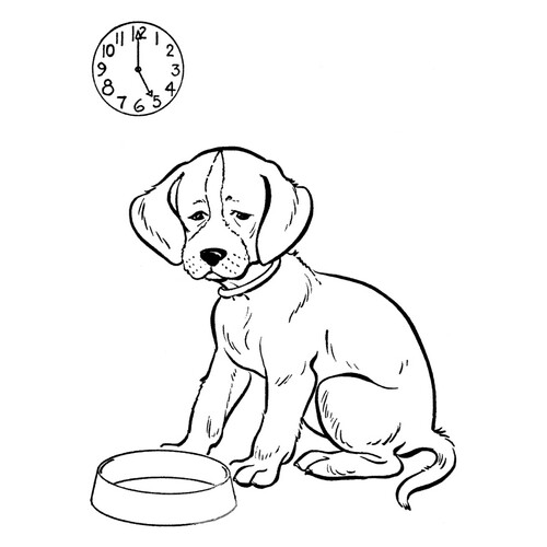 Página para colorear: Perro triste al ver su plato vacío dibujo para colorear gratis de Páginas para colorear de perros y cachorros