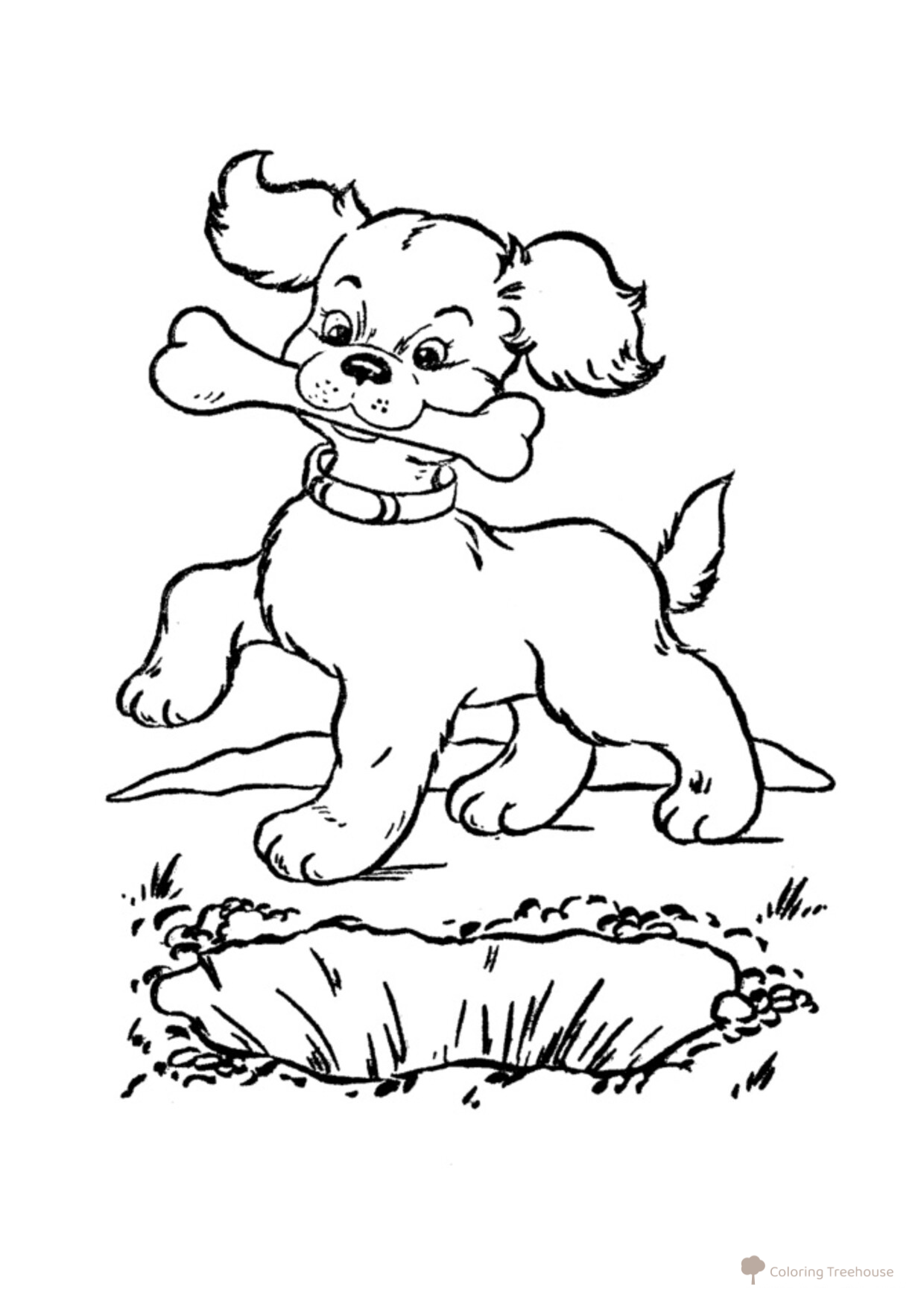 Página para colorear: Perro con hueso dibujo para colorear gratis de Páginas para colorear de perros y cachorros