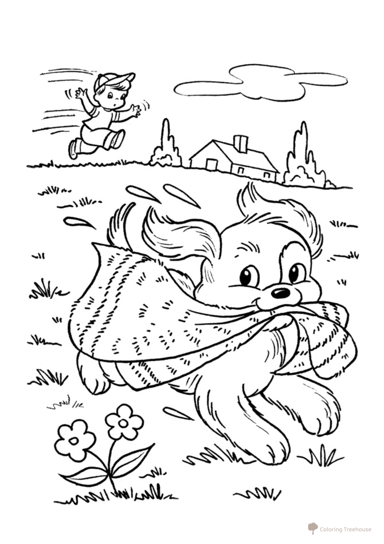 Dog Grabbed a Towel Coloring Page free printable Dog and Puppy Coloring Pages coloring page