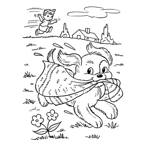 Dog Grabbed a Towel Coloring Page free printable Dog and Puppy Coloring Pages coloring page
