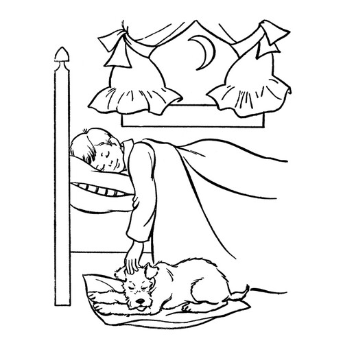 Dog Sleeping Next to Owner Coloring Page free printable Dog and Puppy Coloring Pages coloring page
