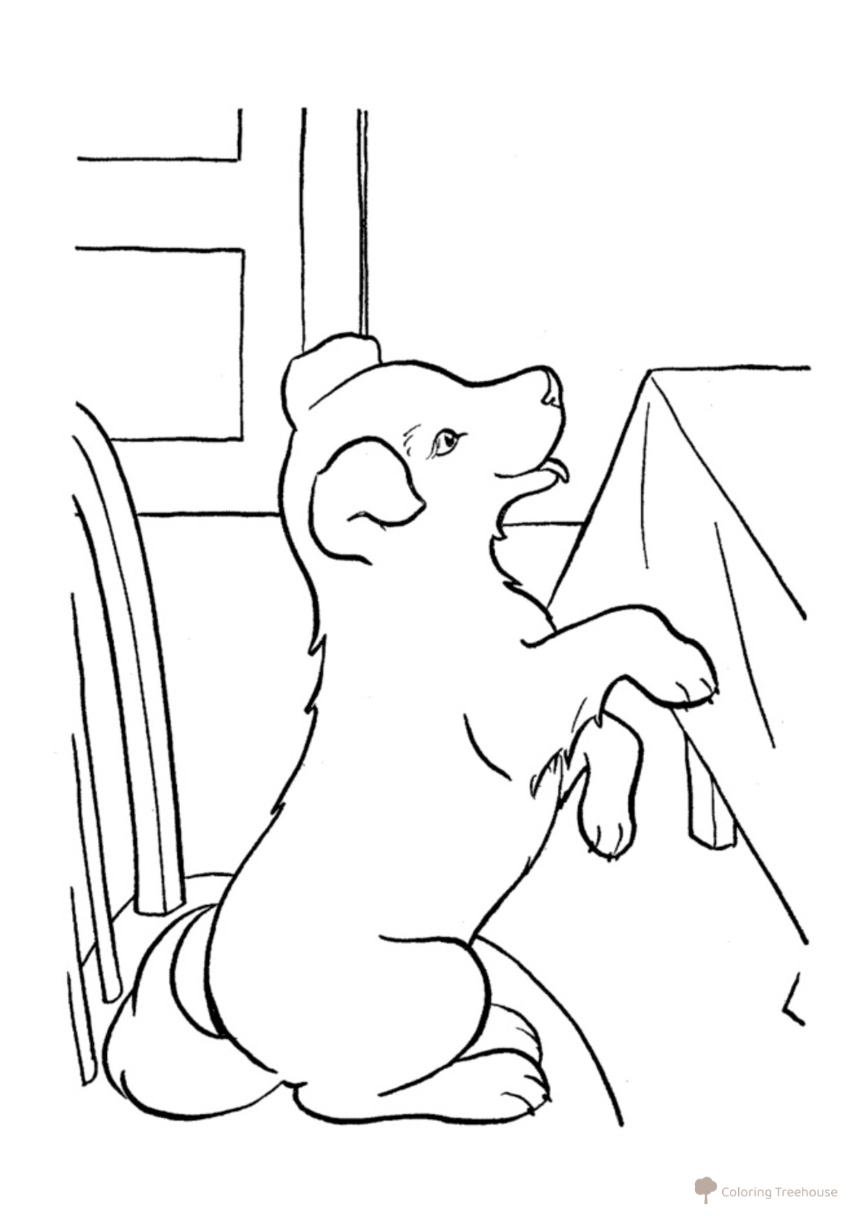 Página para colorear: El perro espera la comida dibujo para colorear gratis de Páginas para colorear de perros y cachorros
