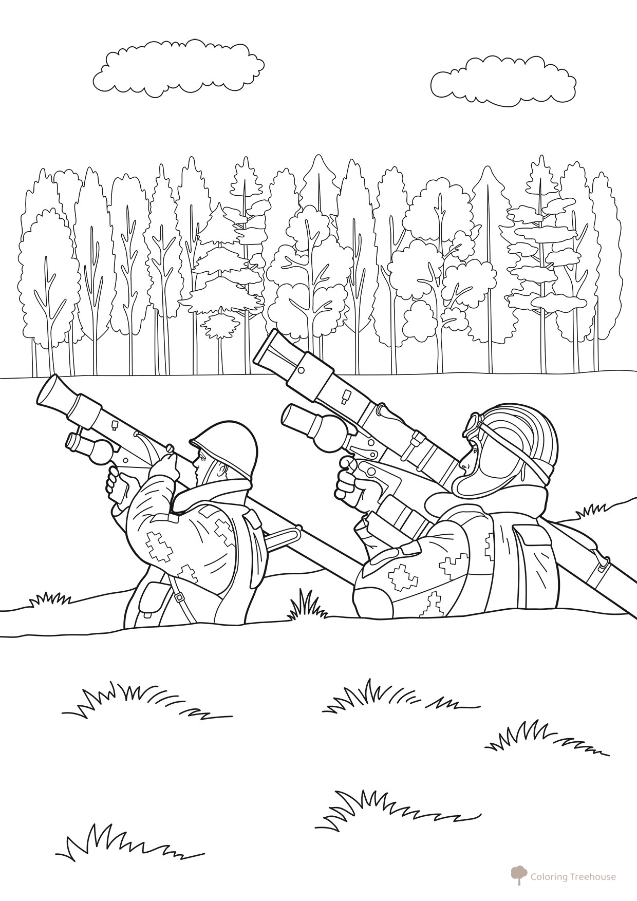 Two Soldiers with a MANPADS Coloring Page free printable Soldier Coloring Pages coloring page