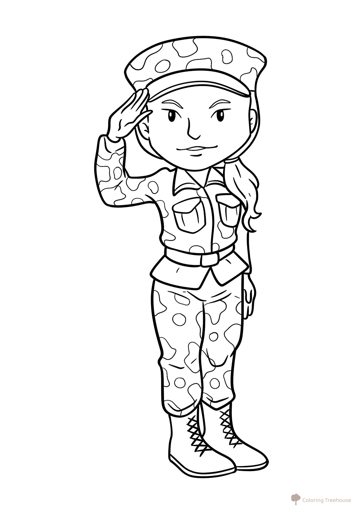 Página para colorear «Tierna mujer soldado» dibujo para colorear gratis de Dibujos para colorear de soldados