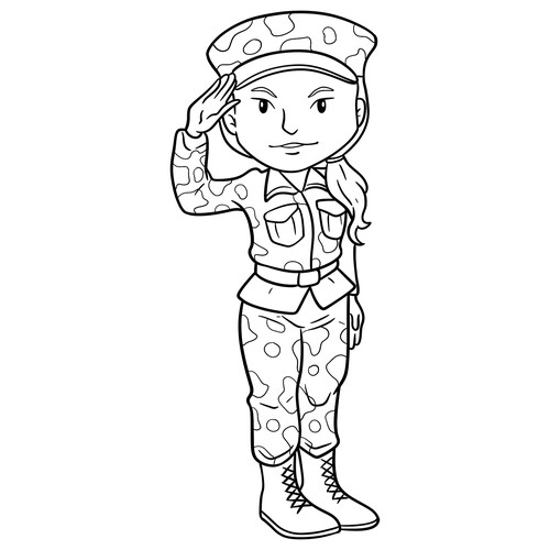 Página para colorear «Tierna mujer soldado» dibujo para colorear gratis de Dibujos para colorear de soldados