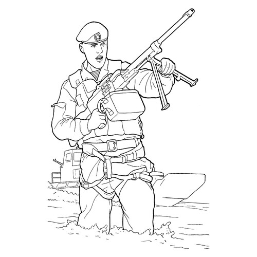 Página para colorear «Infante de marina con ametralladora» dibujo para colorear gratis de Dibujos para colorear de soldados