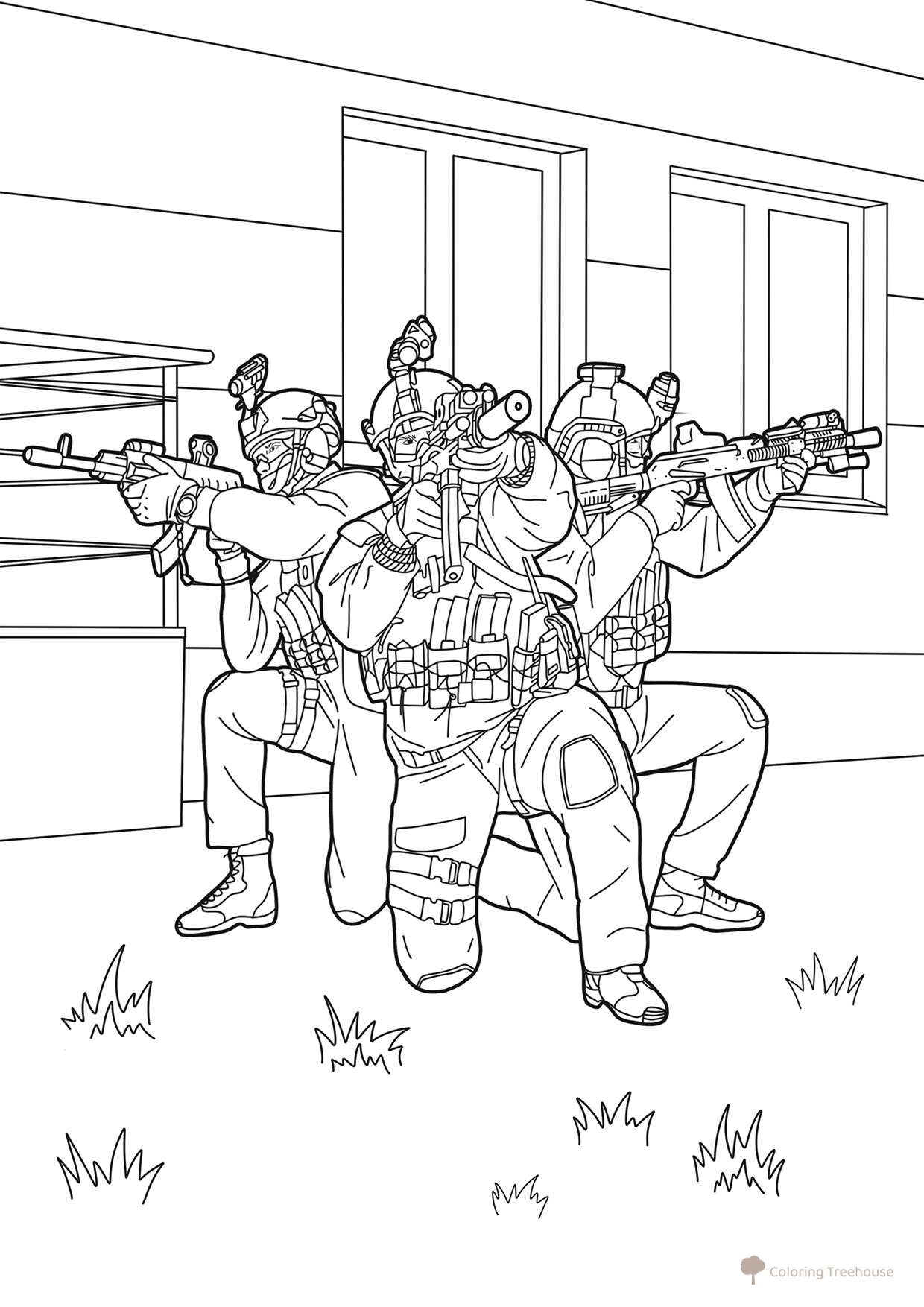 Página para colorear «Unidad de fuerzas especiales» dibujo para colorear gratis de Dibujos para colorear de soldados