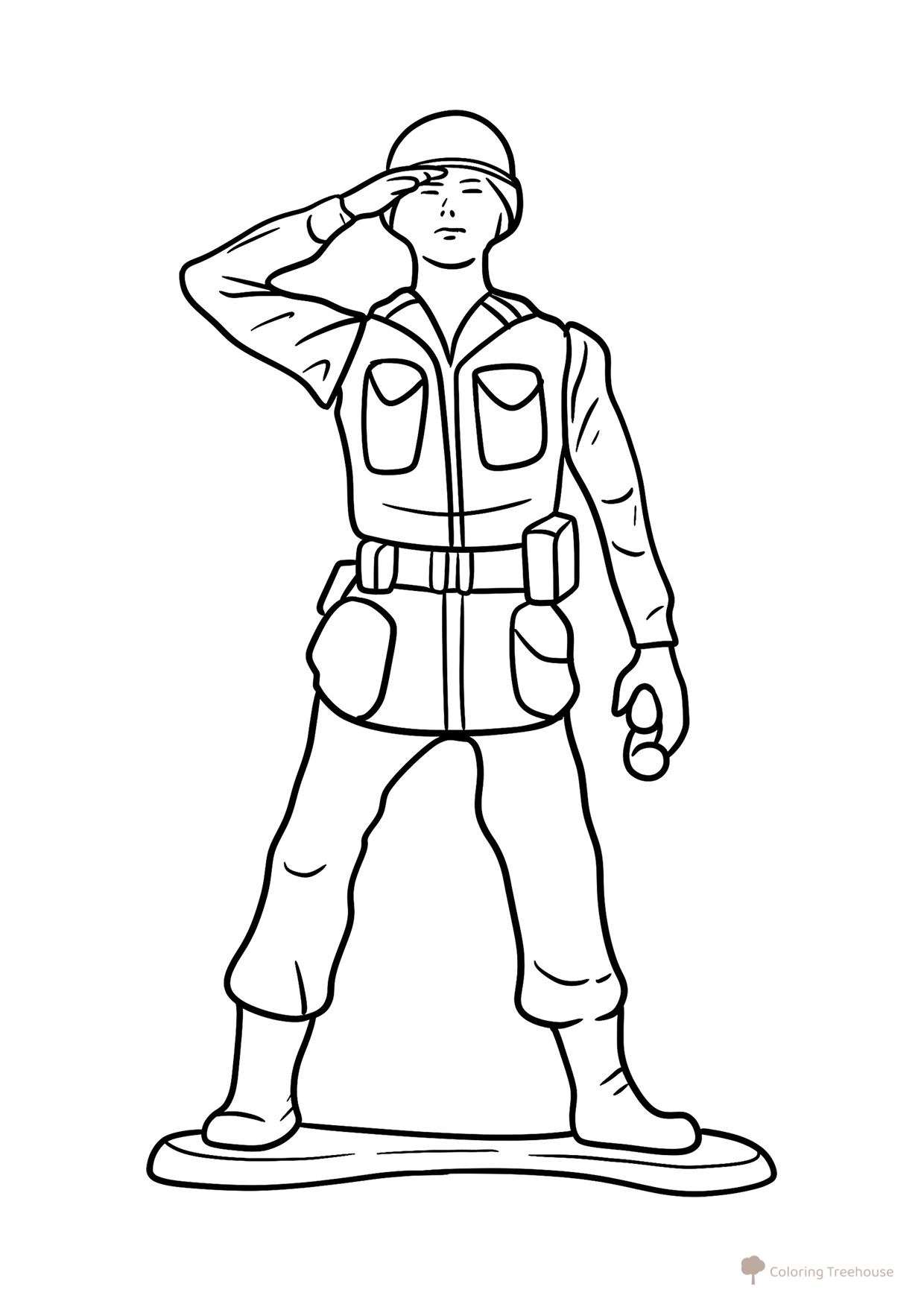 Página para colorear «Soldadito de plástico saludando» dibujo para colorear gratis de Dibujos para colorear de soldados