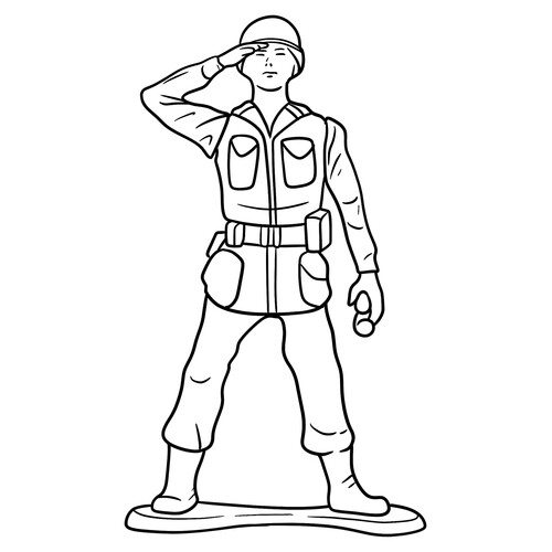 Página para colorear «Soldadito de plástico saludando» dibujo para colorear gratis de Dibujos para colorear de soldados