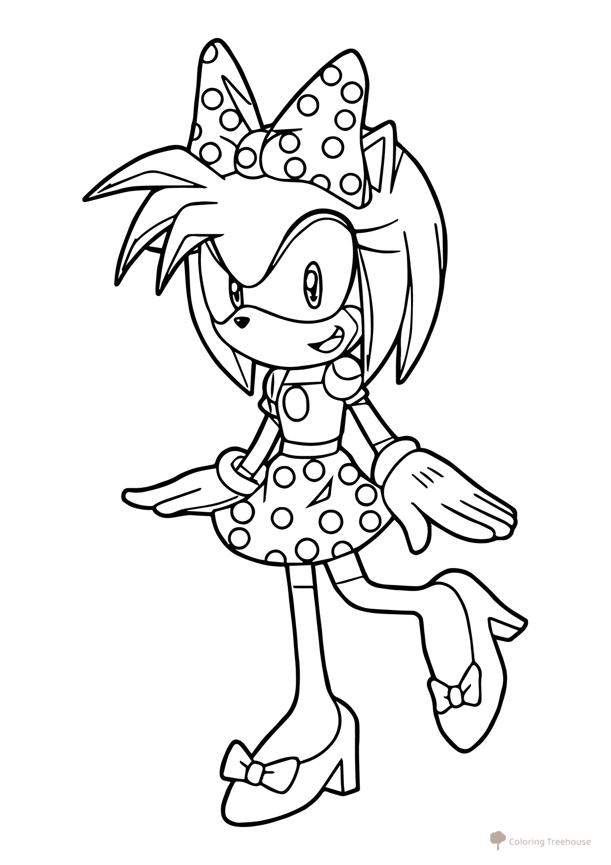 Amy Rose in Minnie Mouse Style Coloring Page free printable Sonic Coloring Pages coloring page