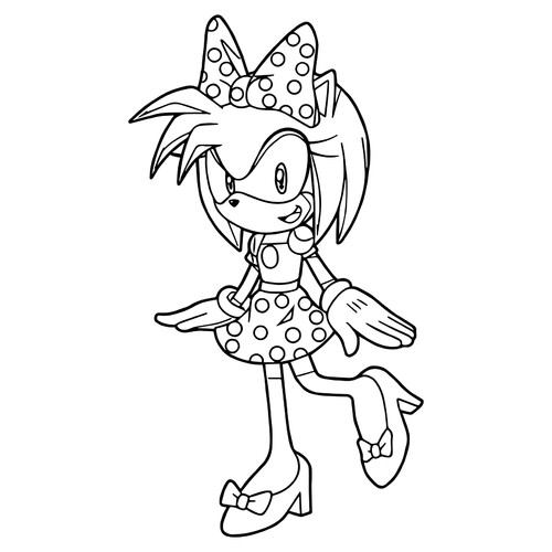 Amy Rose in Minnie Mouse Style Coloring Page free printable Sonic Coloring Pages coloring page