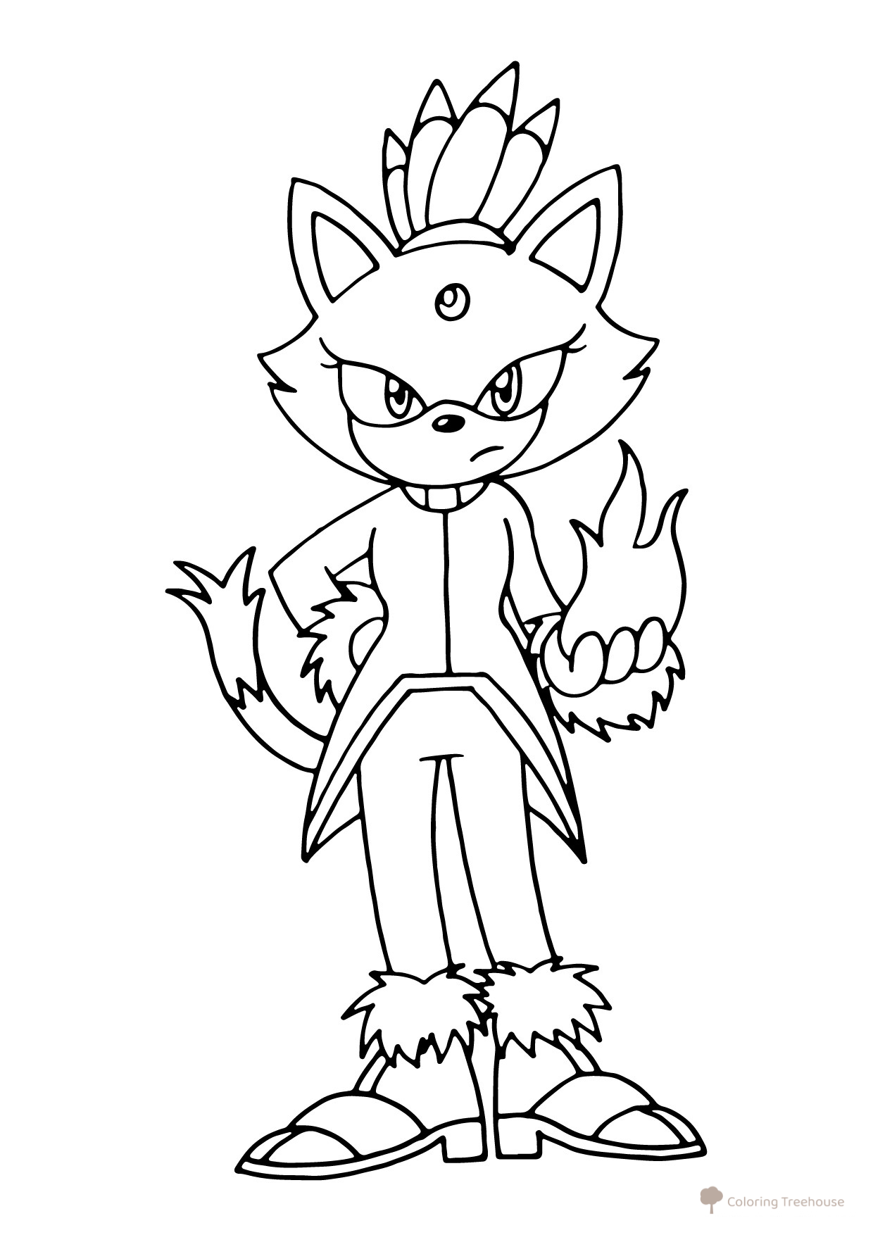 Blaze the Cat and Fire Coloring Page free printable Sonic Coloring Pages coloring page