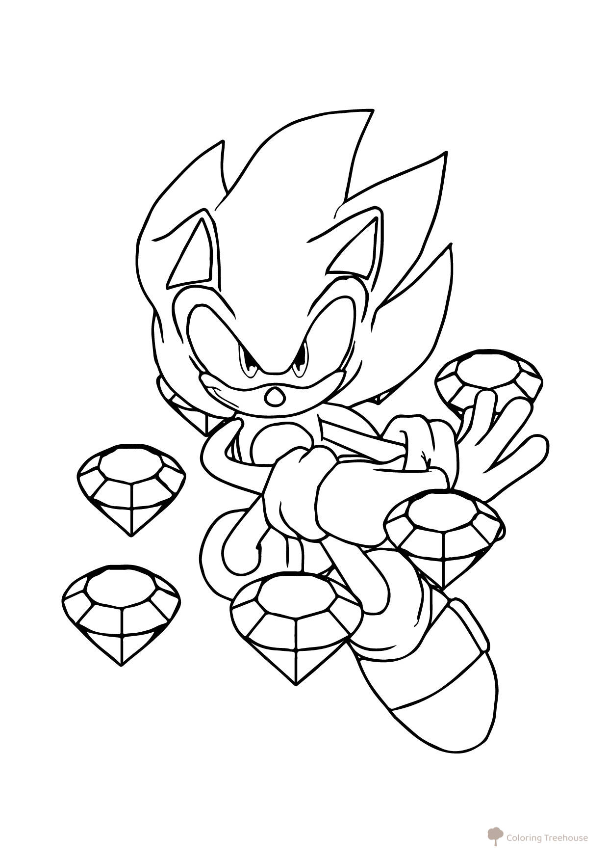 Sonic and Diamonds Coloring Page free printable Sonic Coloring Pages coloring page