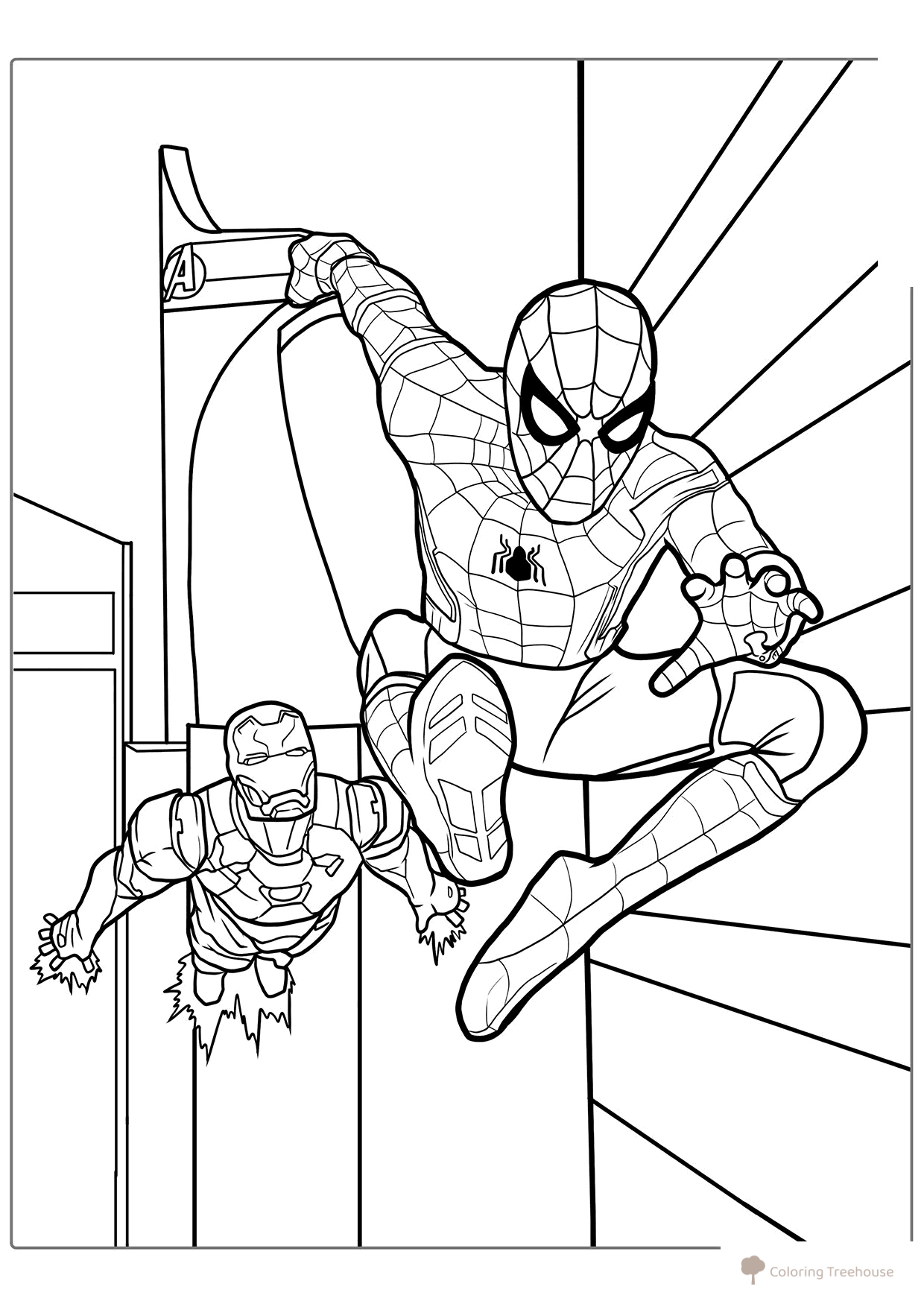 Página para colorear «Spiderman y Iron Man» dibujo para colorear gratis de Páginas para colorear de Spider-Man