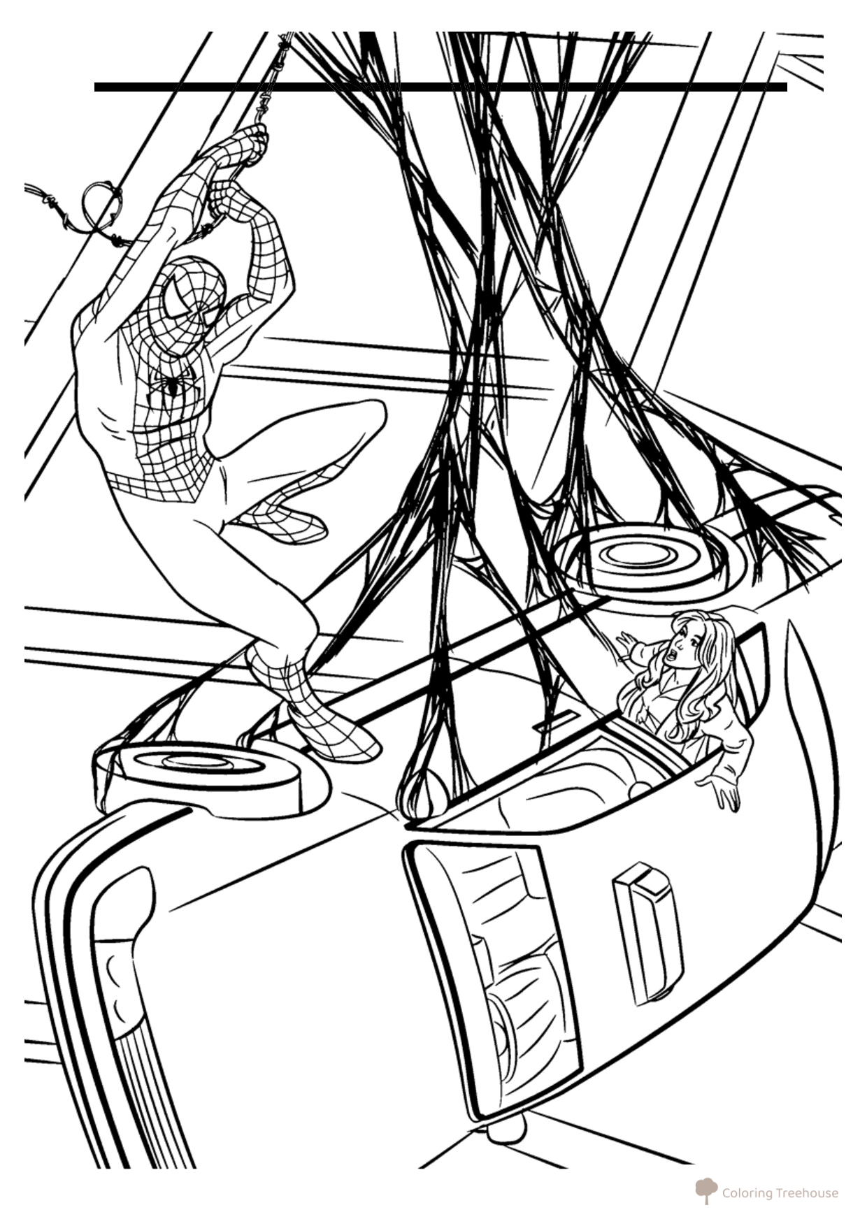 Spider-Man Saves a Girl Coloring Page free printable Spider-Man Coloring Pages coloring page
