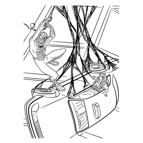 Spider-Man Saves a Girl Coloring Page free printable Spider-Man Coloring Pages coloring page
