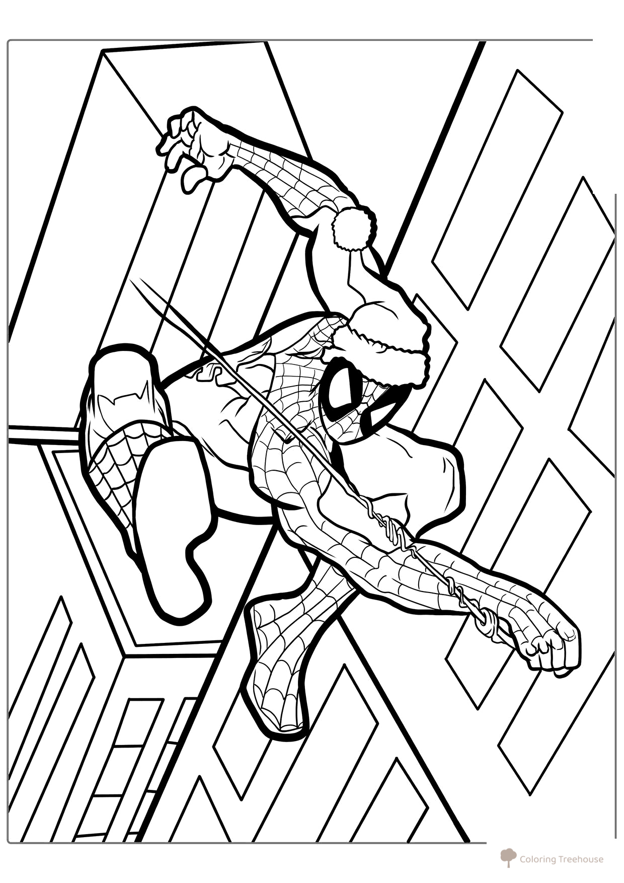 Spider-Man in a Santa Hat Coloring Page free printable Spider-Man Coloring Pages coloring page