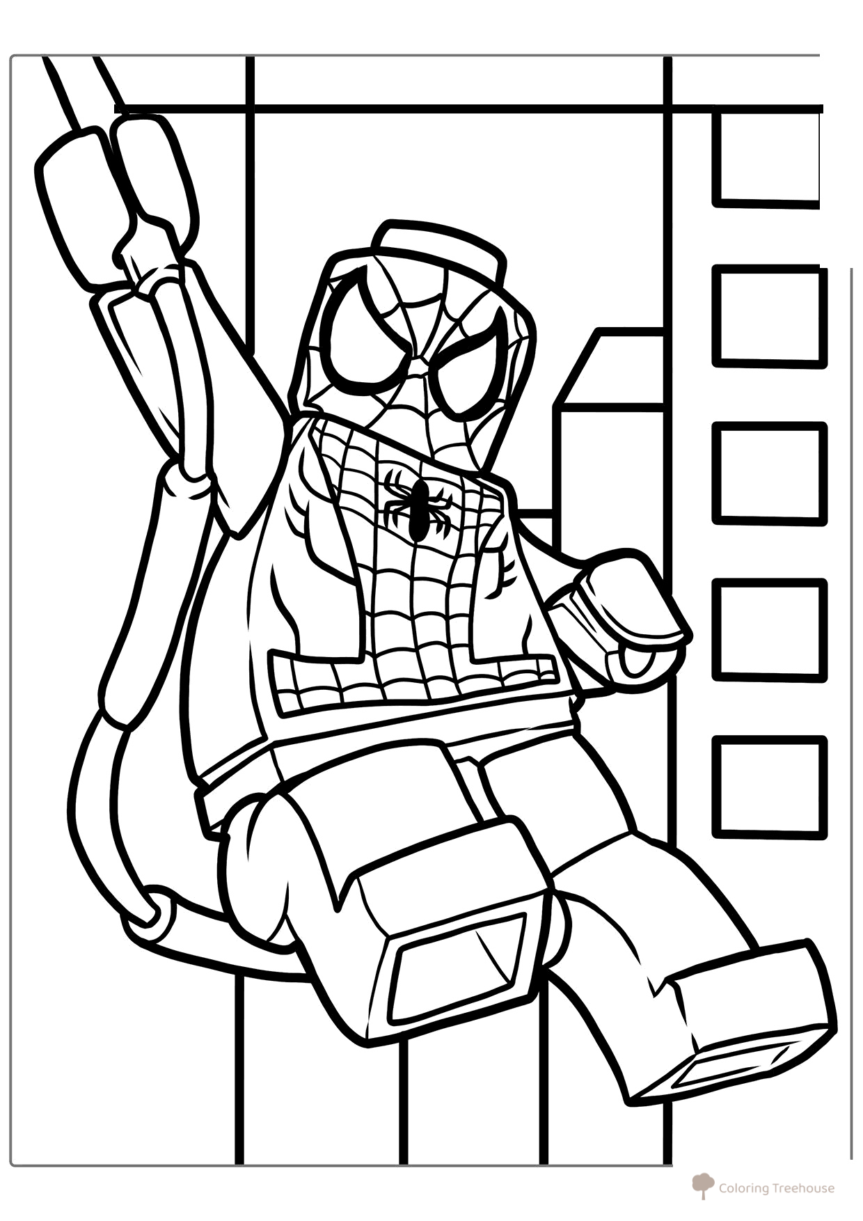 LEGO Spider-Man with Web Coloring Page free printable Spider-Man Coloring Pages coloring page