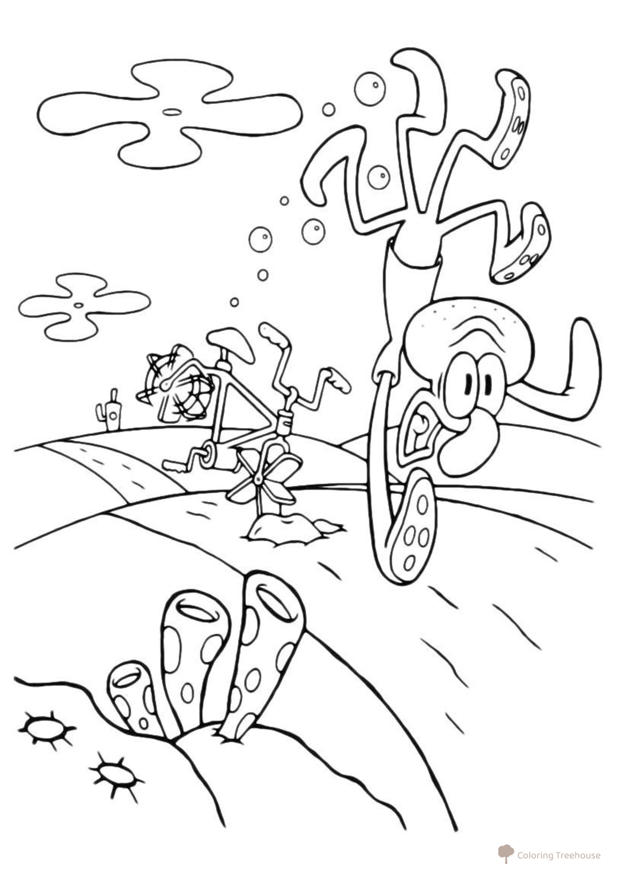 Página para colorear: Bob Esponja y Patricio corren asustados dibujo para colorear gratis de SpongeBob Coloring Pages