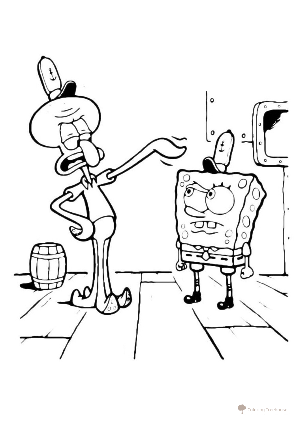 Página para colorear: Bob Esponja Pantalones Cuadrados limpiando el suelo dibujo para colorear gratis de SpongeBob Coloring Pages