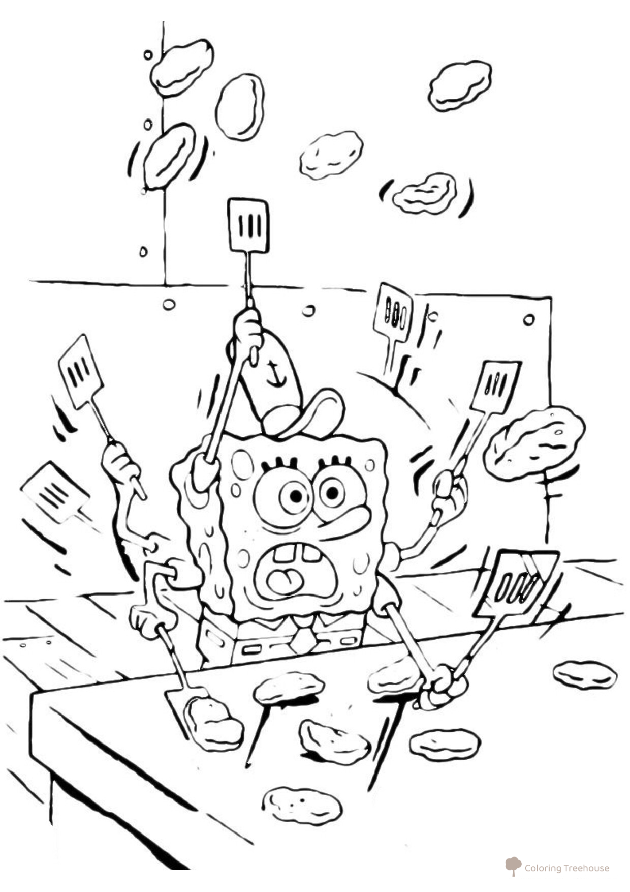 Página para colorear: Calamardo pensativo dibujo para colorear gratis de SpongeBob Coloring Pages