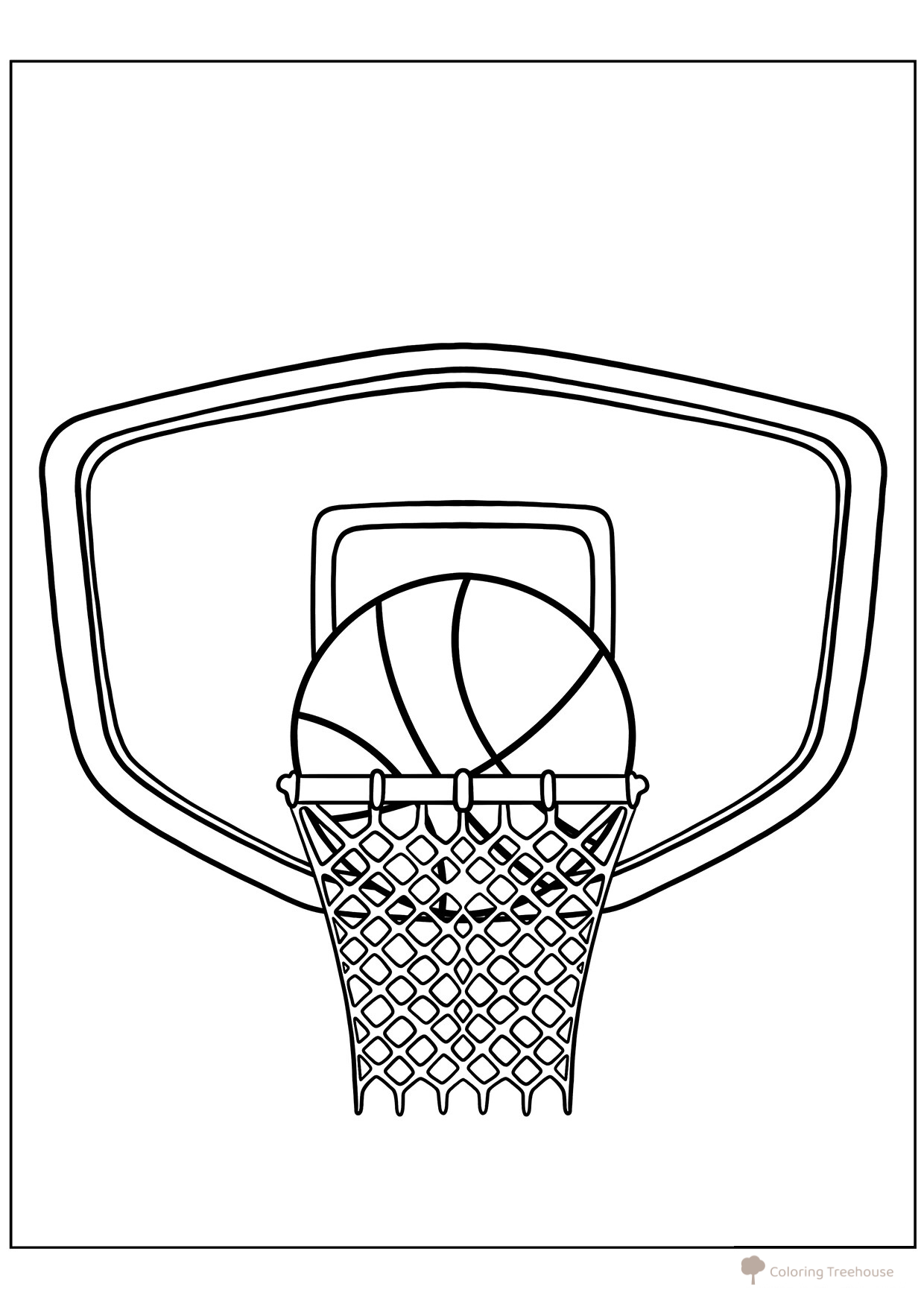 Página para colorear: Balón de baloncesto en la canasta dibujo para colorear gratis de Páginas para colorear: Deportes