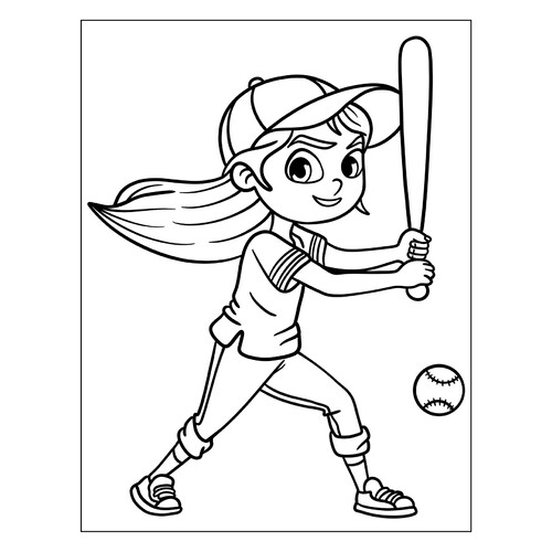 Dibujo para colorear «Niña beisbolista» dibujo para colorear gratis de Páginas para colorear: Deportes