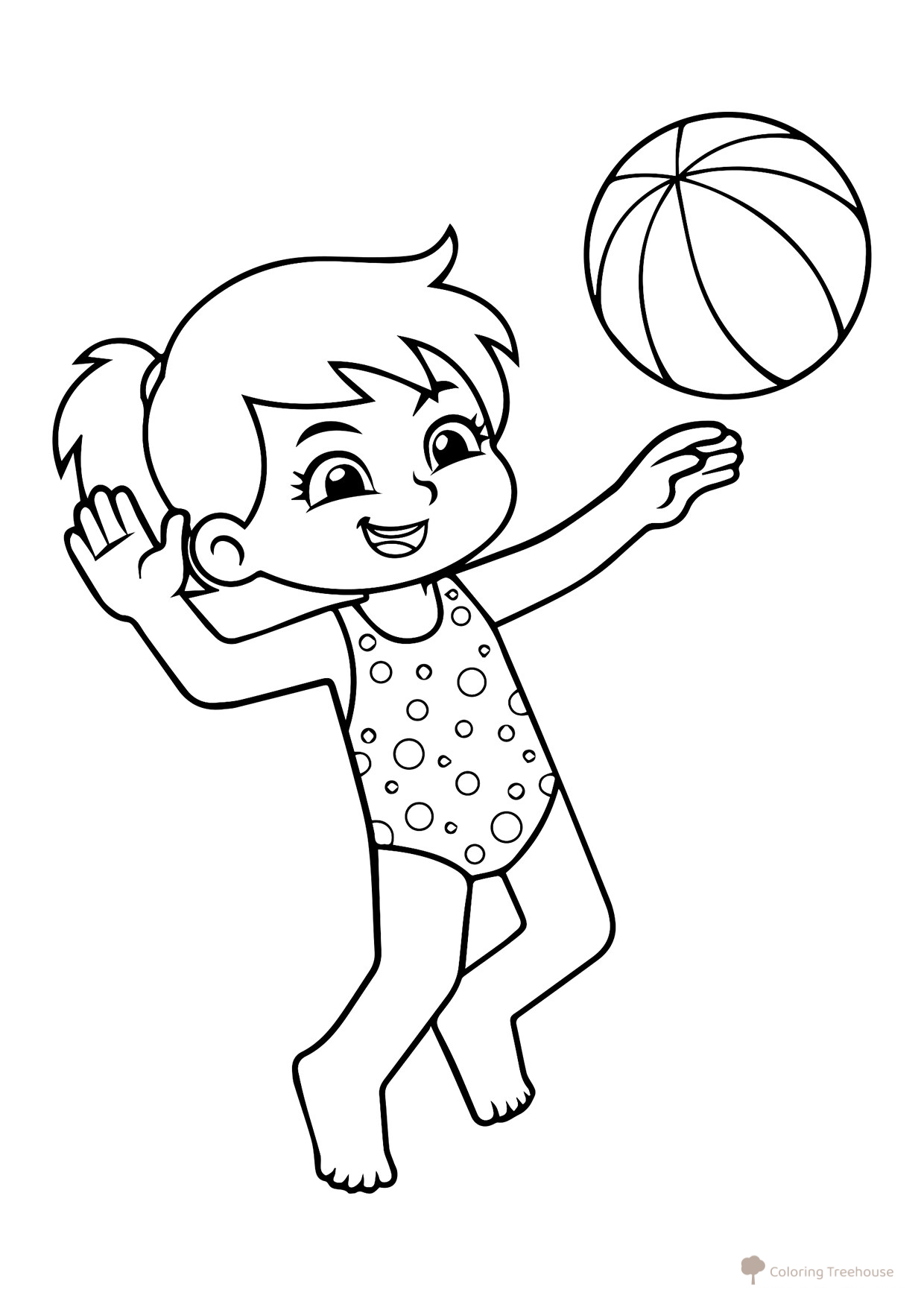 Páginas para colorear: «Niña jugando al voleibol» dibujo para colorear gratis de Páginas para colorear: Deportes
