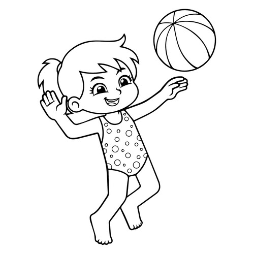 Páginas para colorear: «Niña jugando al voleibol» dibujo para colorear gratis de Páginas para colorear: Deportes