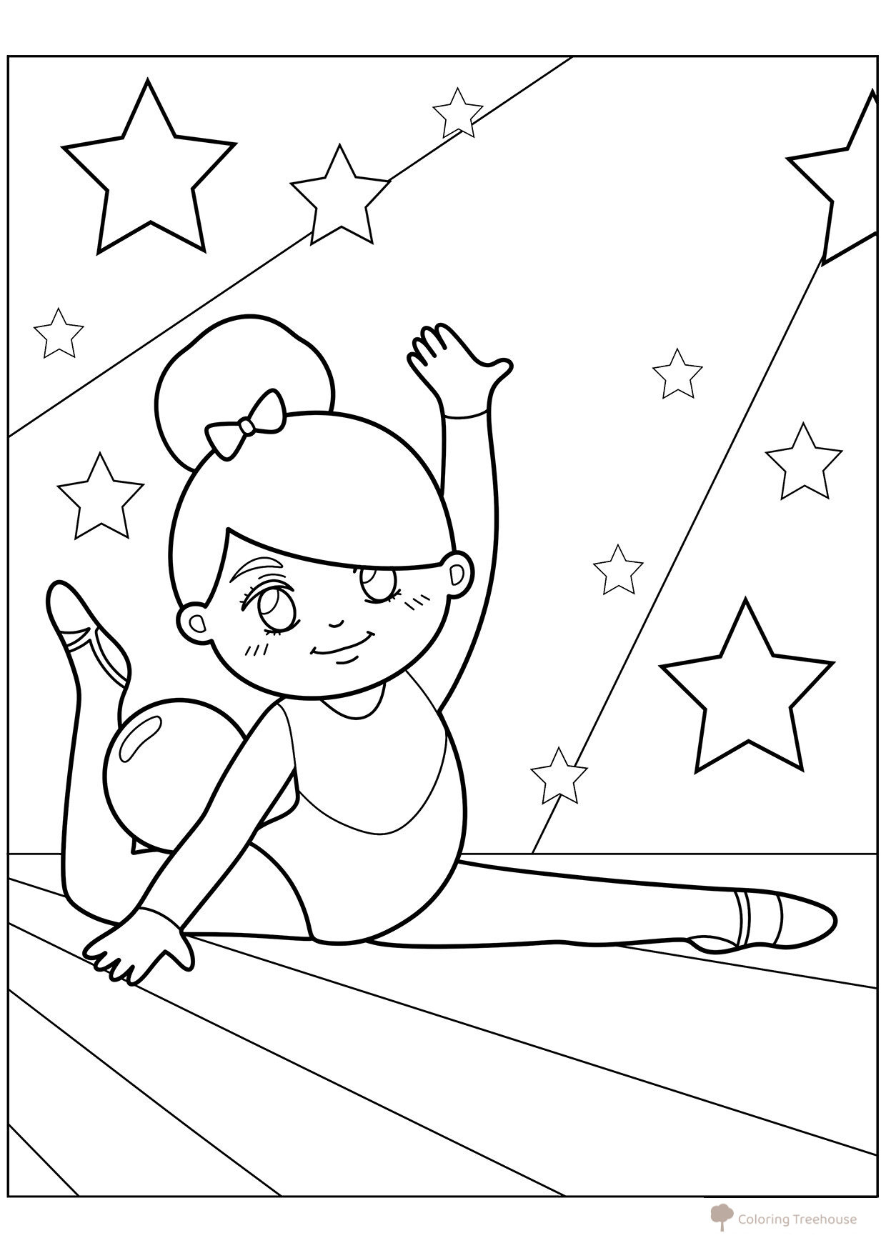 Página para colorear «Gimnasta con pelota» dibujo para colorear gratis de Páginas para colorear: Deportes