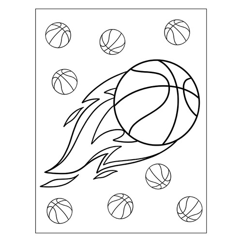 Página para colorear «Balón de baloncesto en llamas» dibujo para colorear gratis de Páginas para colorear: Deportes