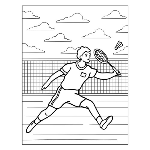 Página para colorear «Juego de tenis» dibujo para colorear gratis de Páginas para colorear: Deportes