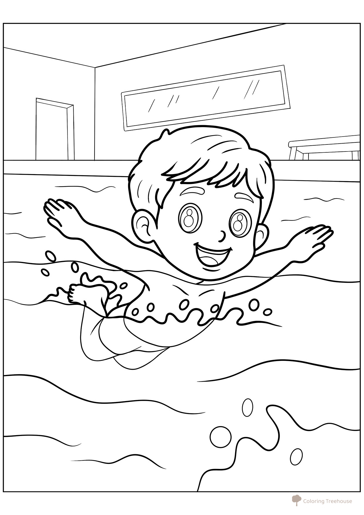 Página para colorear «Niño nadando en la piscina» dibujo para colorear gratis de Páginas para colorear: Deportes