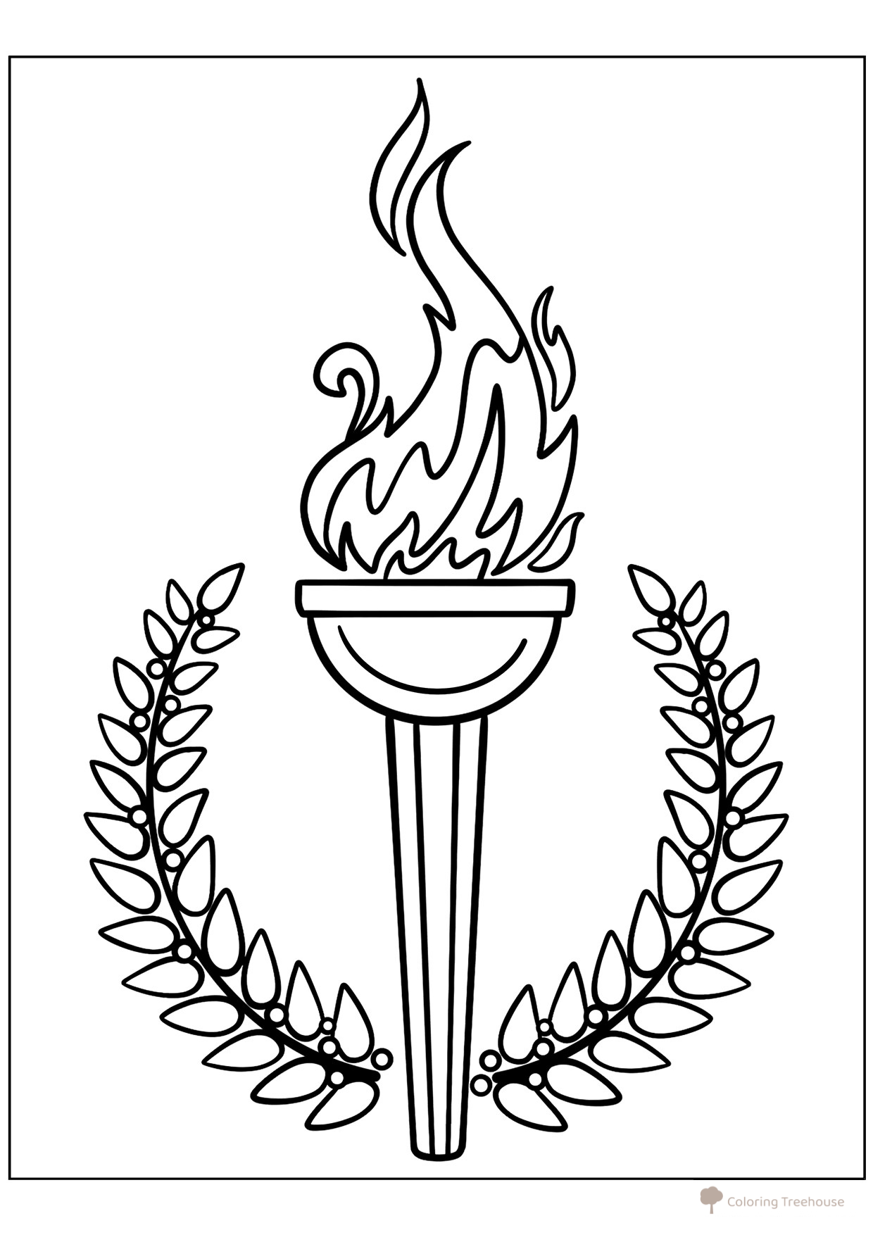 Olympic Flame with Wreath Coloring Page free printable Sports Coloring Pages coloring page